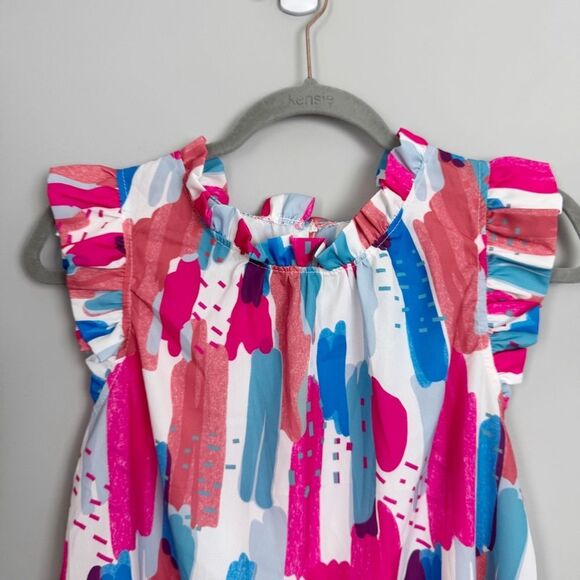 UNBRANDED | NEW Multicolor Ruffle Trim Blouse Sleeveless Women’s Size Medium - Picture 3 of 8